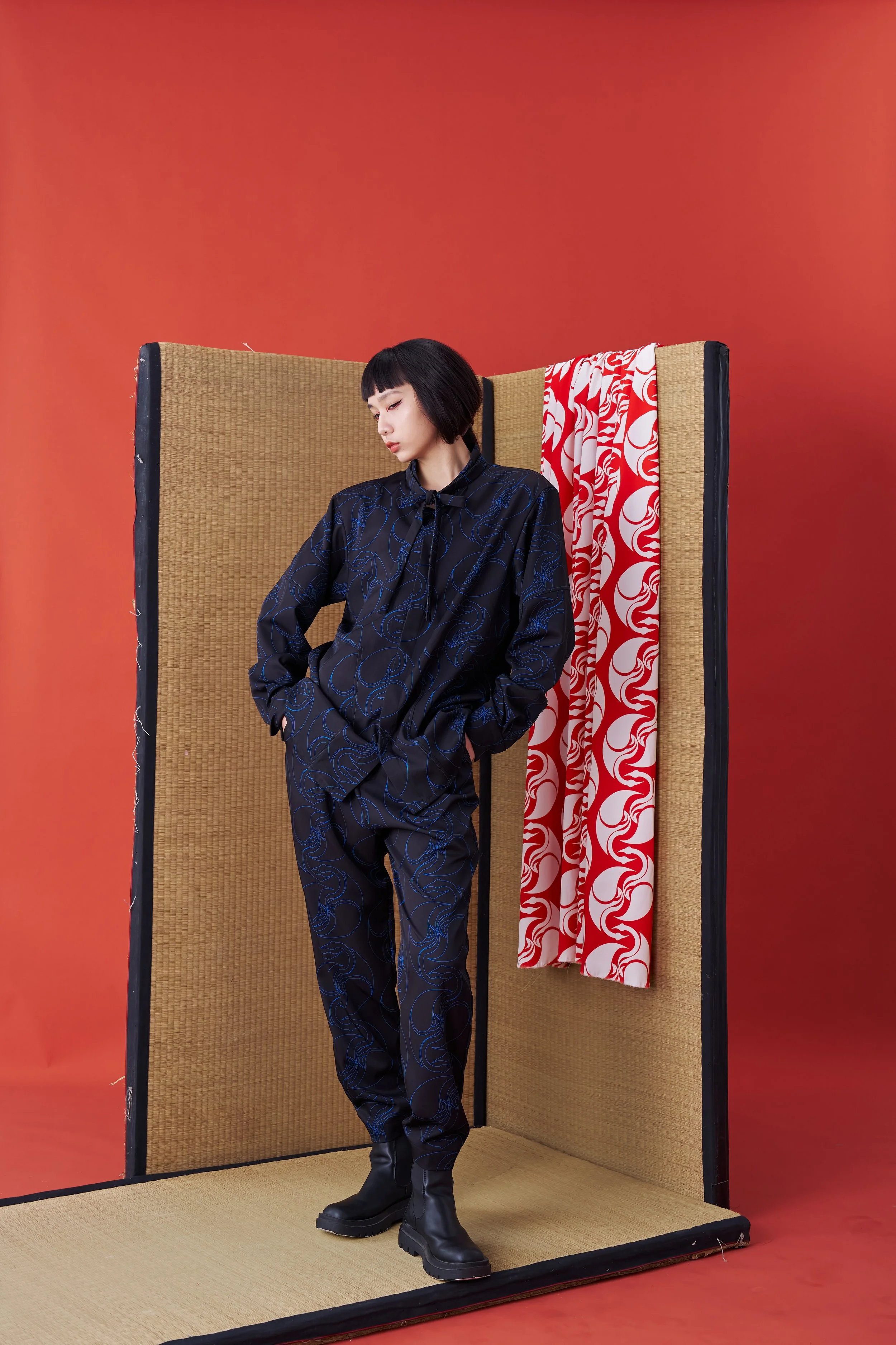 トップス 151N1NZ Deconstructed Collar Tie Shirt (Blue print) — INF - Garment